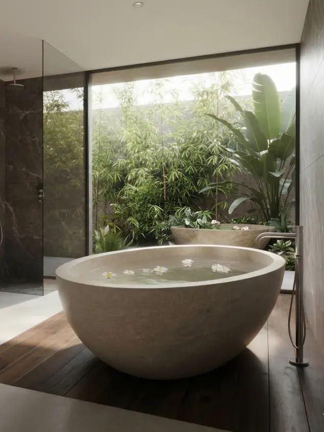 Bath tub solid in grolla light honed 2
