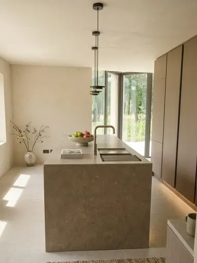 Kitchen olivo honed floor ondulato